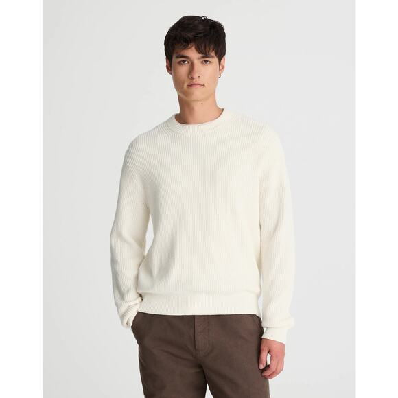 Madewell Men's Cotton Shaker-Stitch Crewneck Sweater Vintage Ivory Size M NWT - Picture 1 of 12